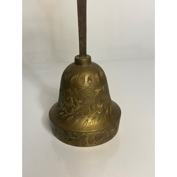 VTG 1990s Solid Brass Bell – Bottle Opener Handle, Engraved Leaf Pattern 7" Tall - Picture 2 of 6